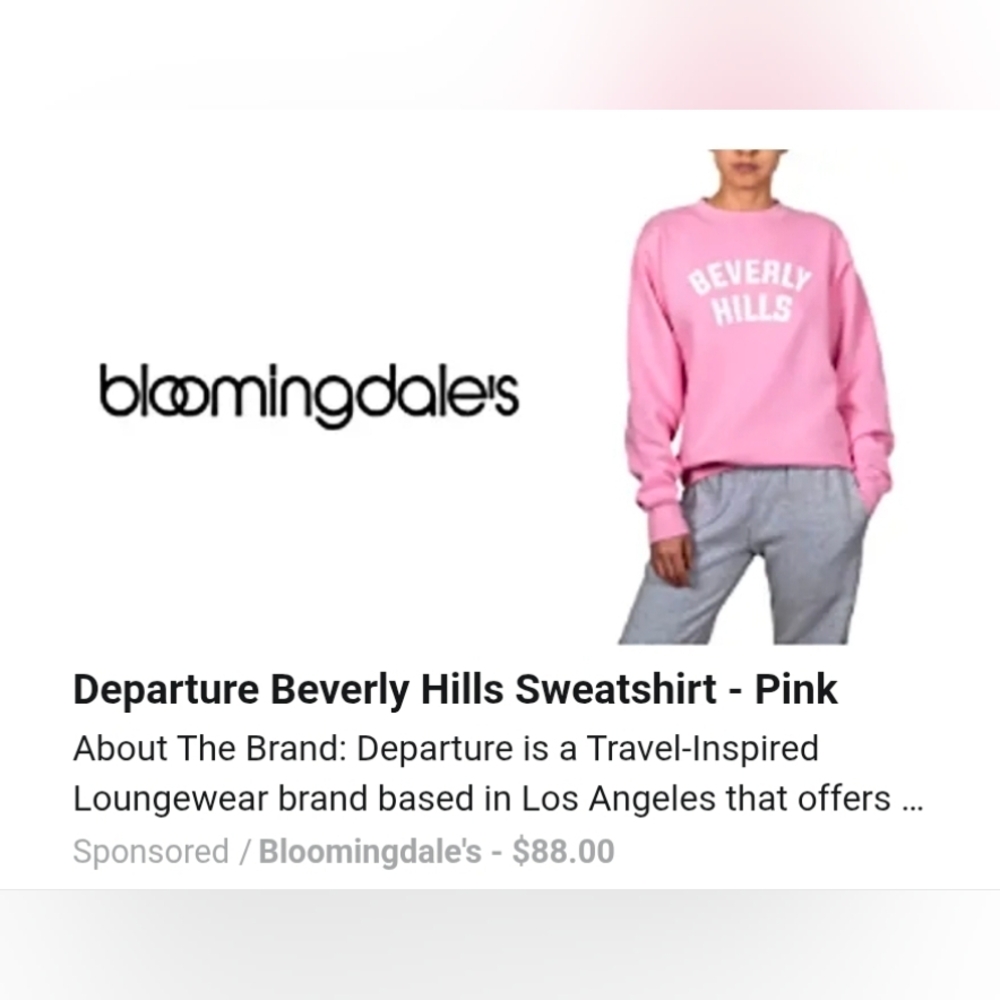 NWT/DEPARTURE Beverly Hills Sweatshirt In Pink Large